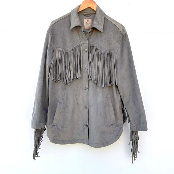 Free People Fringe Out Vegan Suede Faux Leather Gray Grey Jacket Western Small - Picture 3 of 11